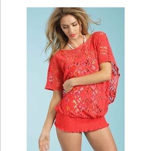 Trina Turk Crochet Papaya Caftan Swim Cover Up